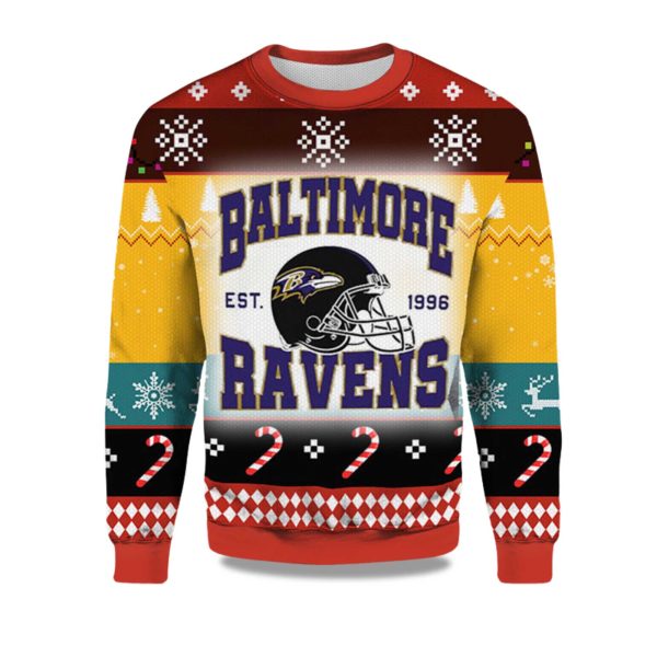 2025 Baltimore Ravens EST 1996 Ugly Christmas Sweater 1