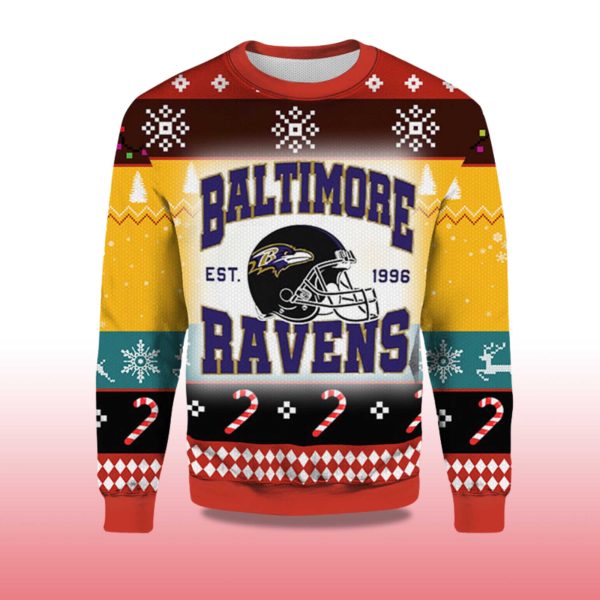 2025 Baltimore Ravens EST 1996 Ugly Christmas Sweater 2