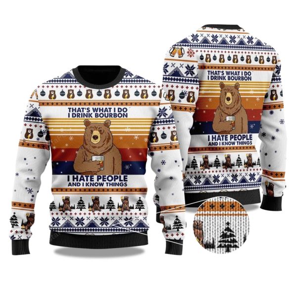 2025 Bear Drink Bourbon Whiskey Christmas Ugly Sweater 1