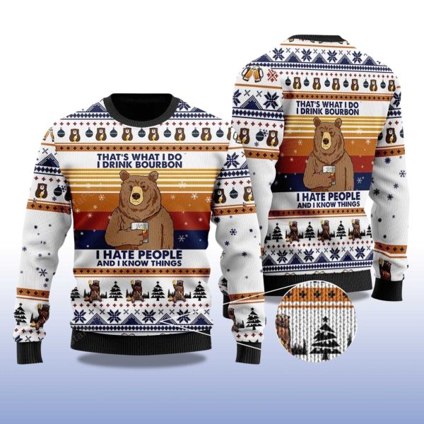 2025 Bear Drink Bourbon Whiskey Christmas Ugly Sweater 2