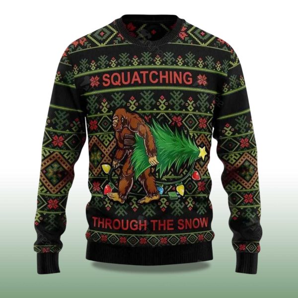 2025 Bigfoot Squatching Through The Snow Ugly Christmas Sweater 2