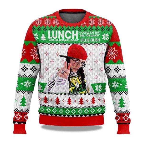 2025 Billie Eilish I Could Eat That Girl For Lunch Christmas Ugly Sweater 1