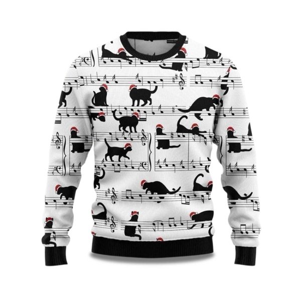 2025 Black Cat Christmas Music Ugly Christmas Sweater 1