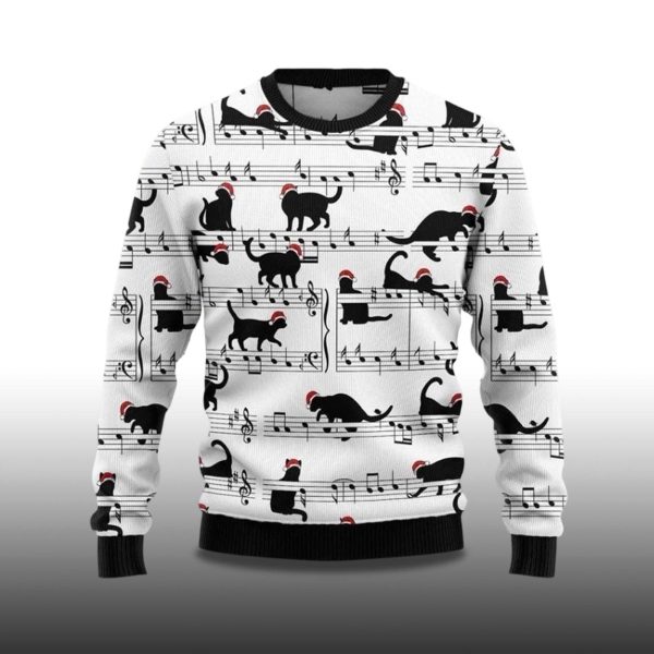 2025 Black Cat Christmas Music Ugly Christmas Sweater 2
