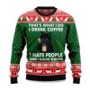 2025 Black Cat Drink Coffee Christmas Ugly Sweater 1
