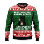 2025 Black Cat Drink Coffee Christmas Ugly Sweater