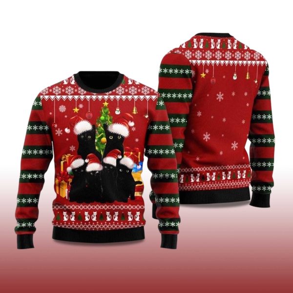 2025 Black Cat Family Ugly Christmas Sweater 2
