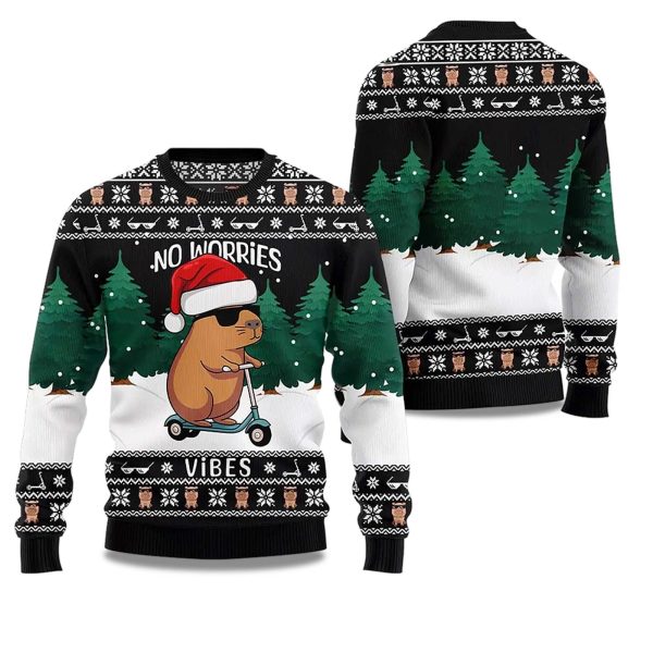 2025 Capybara No Worries Vibes Ugly Christmas Sweater 1