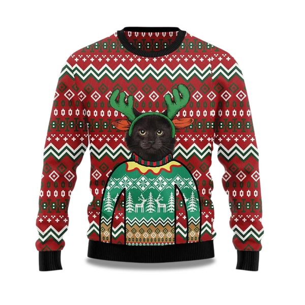 2025 Cat Reindeer Ugly Christmas Sweater 1