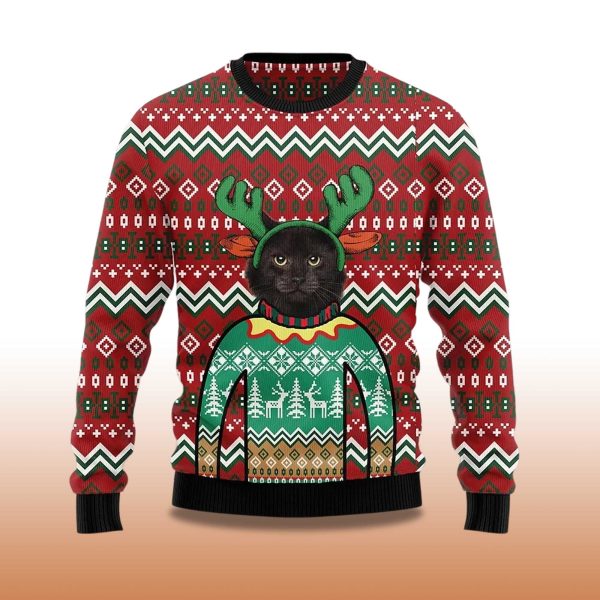 2025 Cat Reindeer Ugly Christmas Sweater 2