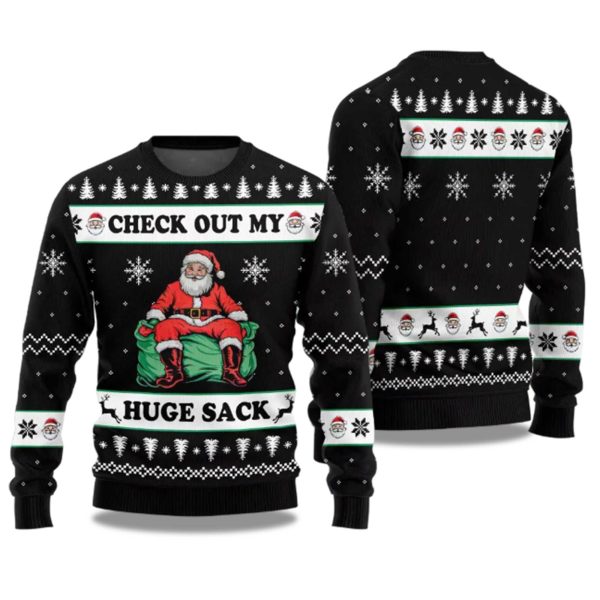 2025 Check Out My Huge Sack Santa Humor Ugly Christmas Sweater 1