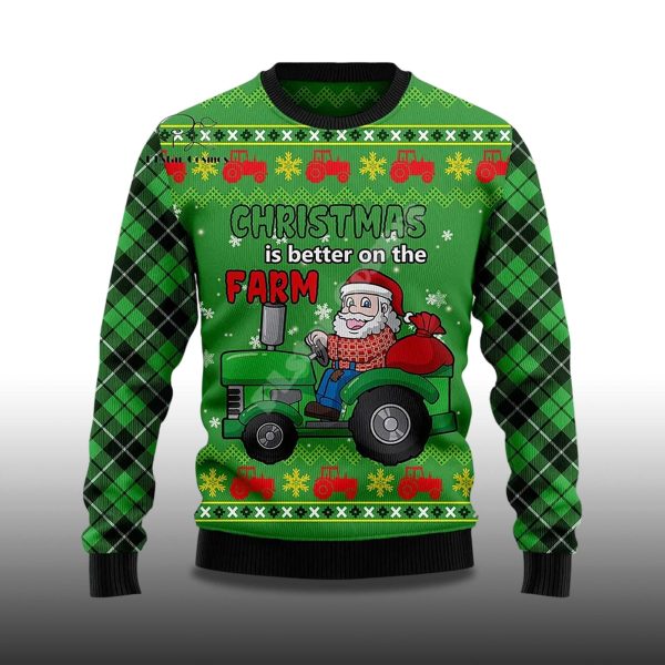 2025 Chrismas Is Better On The Farm Santa Ugly Christmas Sweater 2