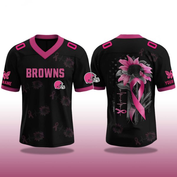 2025 Cleveland Browns x Breast Cancer Awareness Month V neck Short Sleeve Jersey 2
