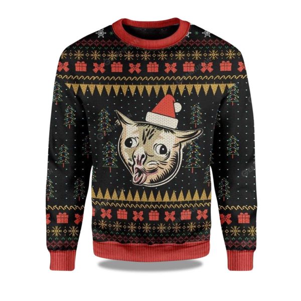 2025 Coughing Cat Meme Christmas Ugly Sweater 1