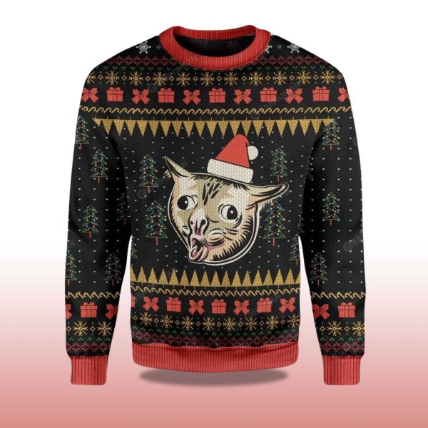 2025 Coughing Cat Meme Christmas Ugly Sweater 2