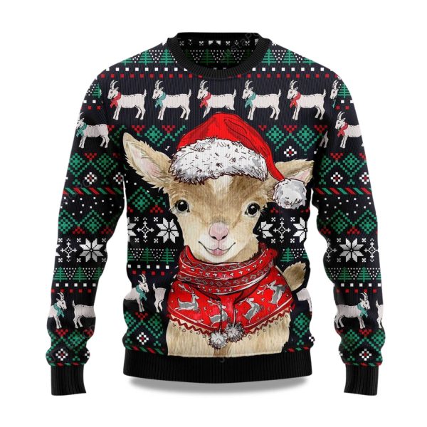 2025 Cute Goat Santa Christmas Ugly Sweater 1