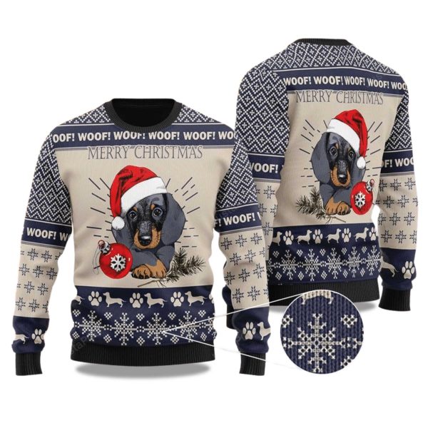 2025 Dachshund Dog Santa Ball Christmas Ugly Sweater 1