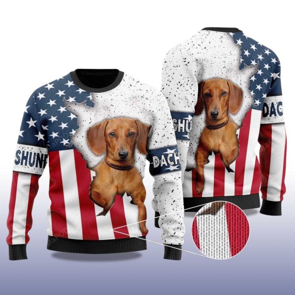 2025 Dachshund Dog USA Flag Christmas Ugly Sweater 2