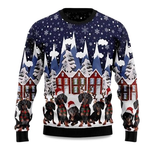2025 Dachshund Family Dog Ugly Christmas Sweater 1