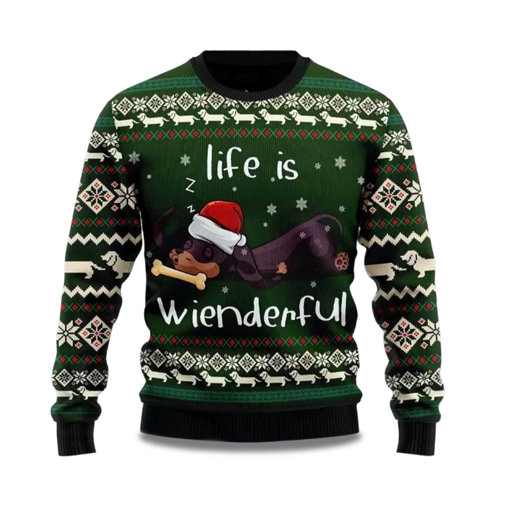 2025 Dachshund Life Is Wienderful Ugly Christmas Sweater 
