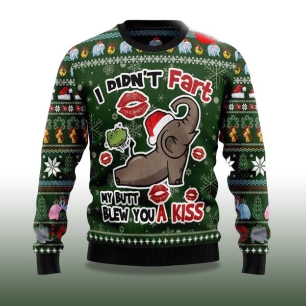 2025 Elephant I Didn'T Fart My Butt Blew You A Kiss Ugly Christmas Sweater 2