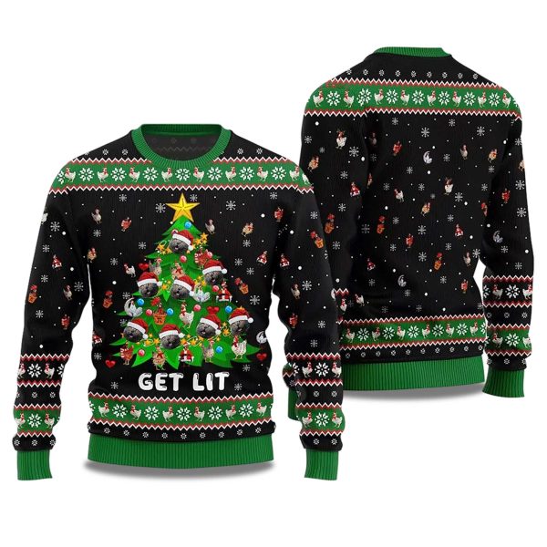 2025 Get Lit Cat Ornament On Christmas Tree Ugly Christmas Sweater 1