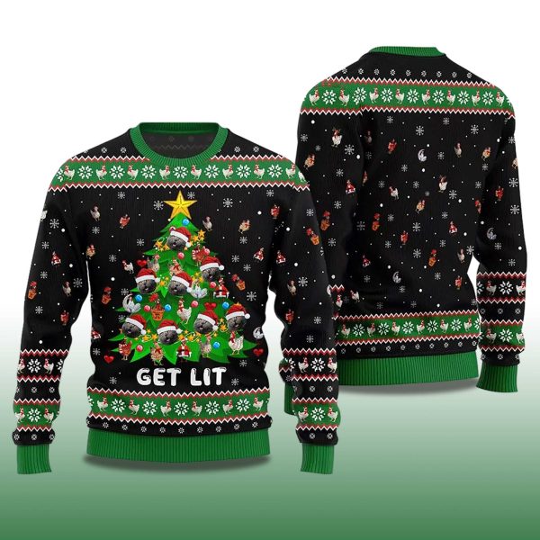 2025 Get Lit Cat Ornament On Christmas Tree Ugly Christmas Sweater 2