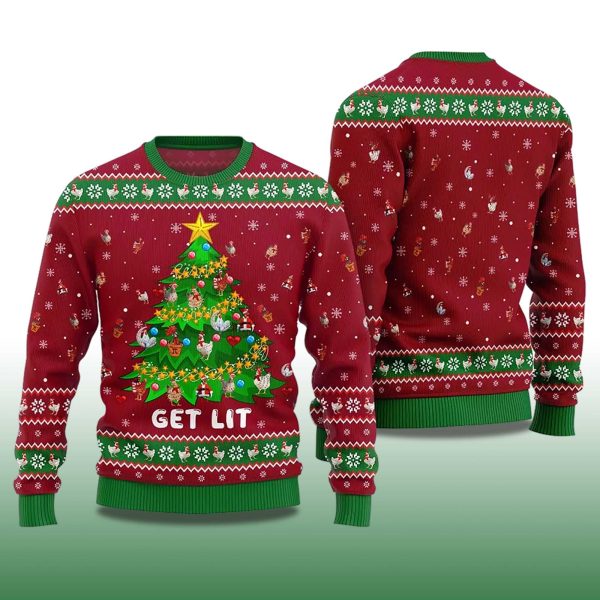 2025 Get Lit Chicken Ornament On Christmas Tree Ugly Christmas Sweater 2