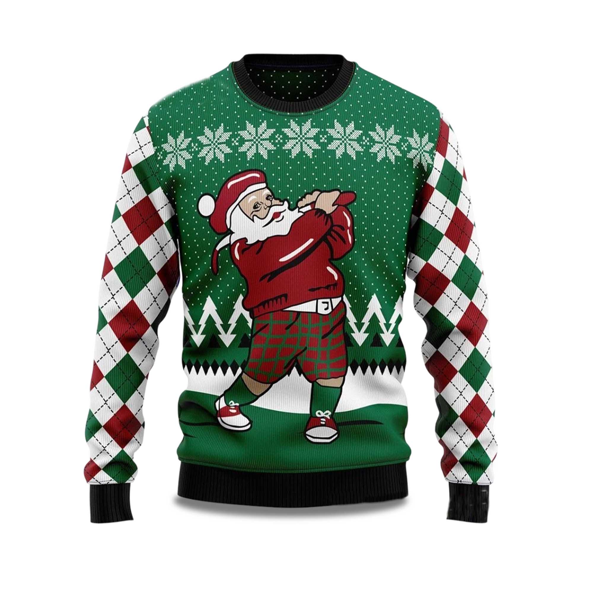 2025 Golfer Santa Ugly Christmas Sweater 