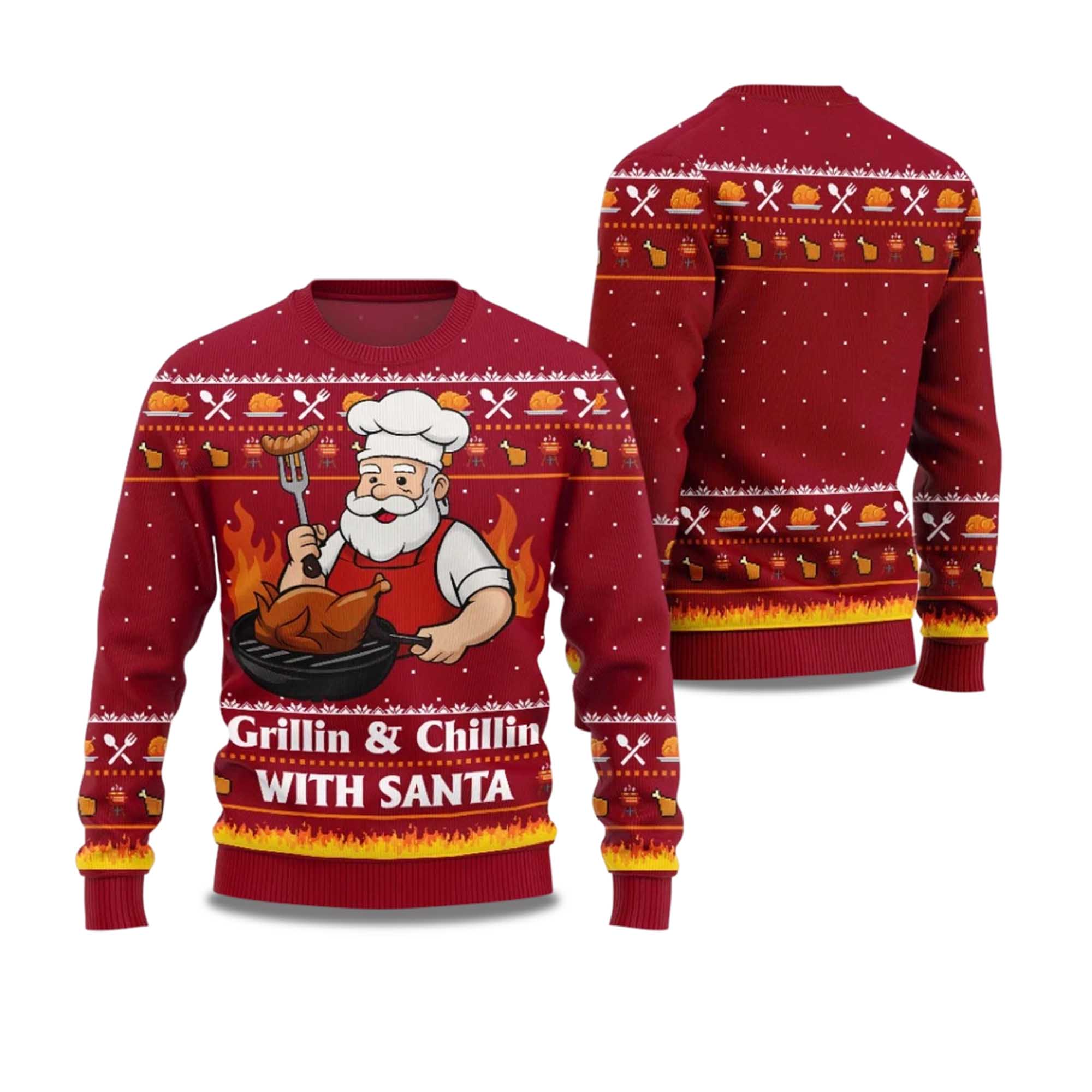 2025 Grillin and Chillin With Santa Ugly Christmas Sweater 