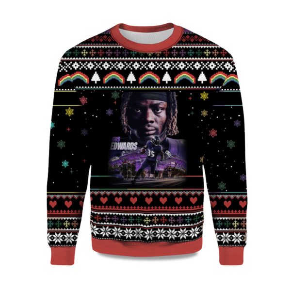 2025 Gus Edwards Baltimore Ravens Ugly Christmas Sweater 1