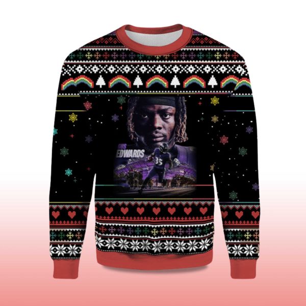2025 Gus Edwards Baltimore Ravens Ugly Christmas Sweater 2