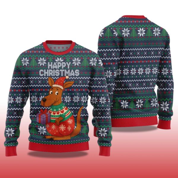 2025 Happy Christmas Kangaroo Ugly Christmas Sweater 2