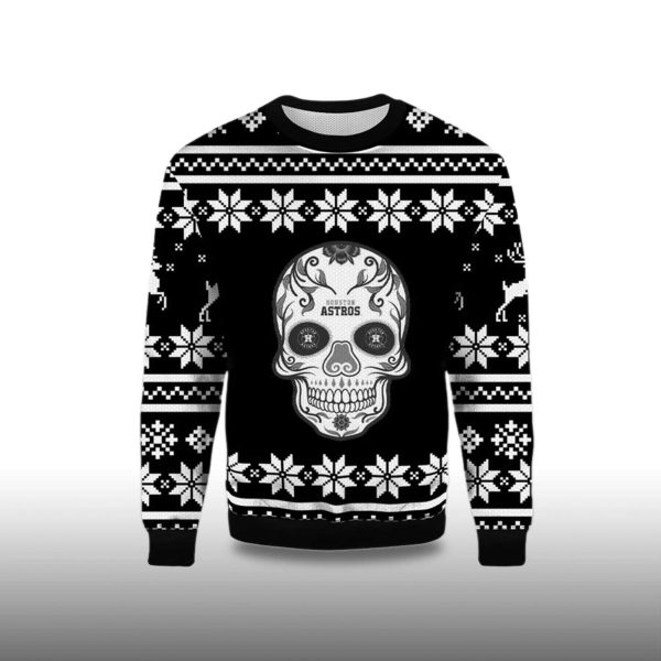 2025 Houston Astros Skull Outdoor Logo Ugly Christmas Sweater 2