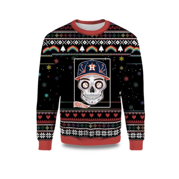 2025 Houston Astros Sugar Skull Ugly Christmas Sweater 1