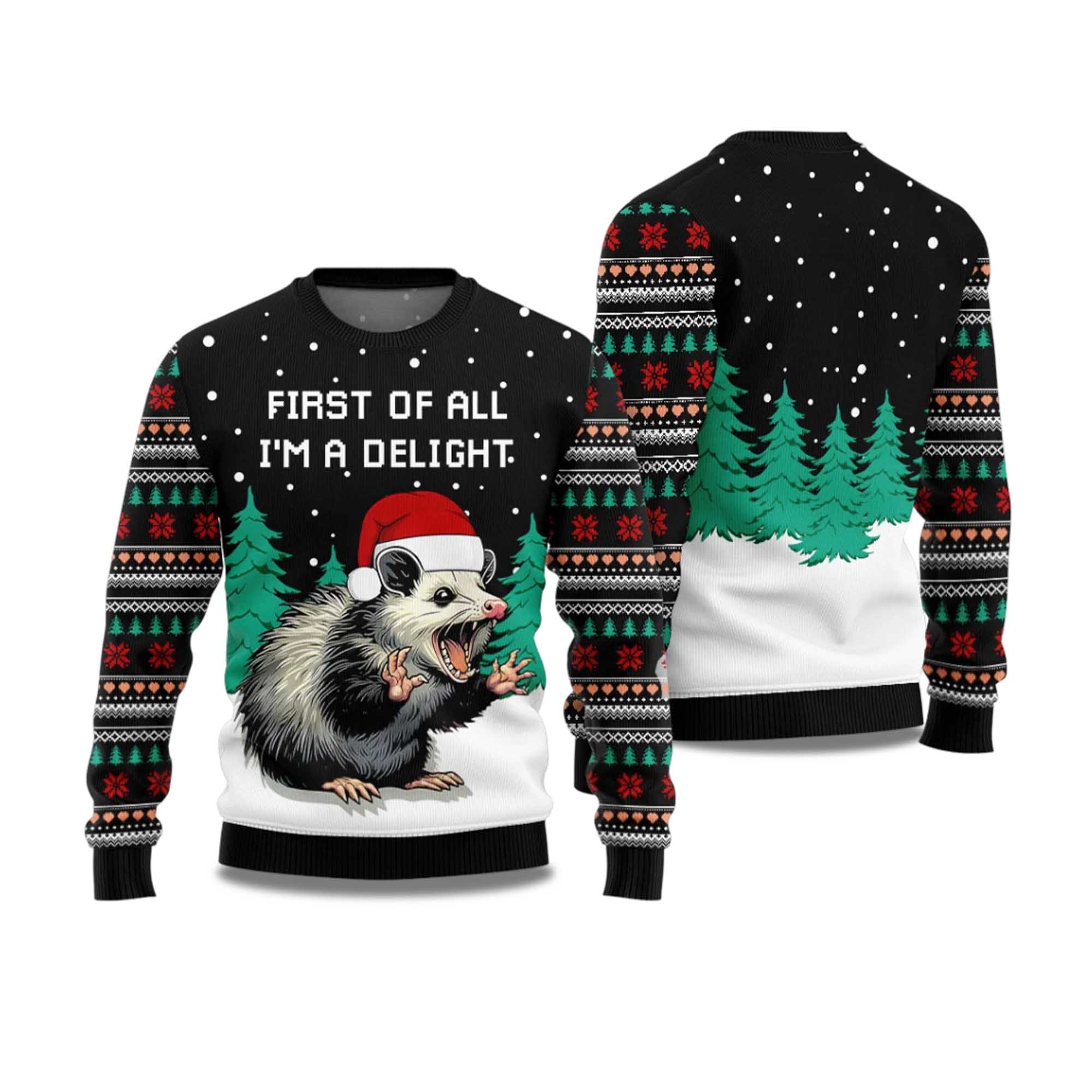2025 I Am A Delight Opossum Ugly Christmas Sweater 