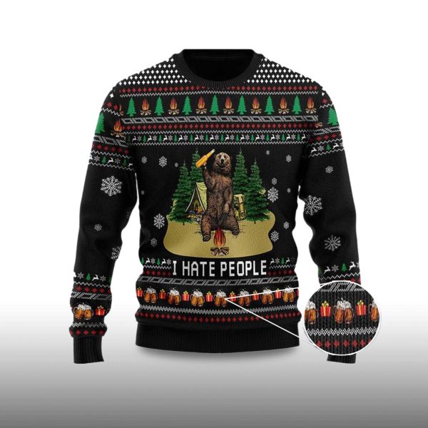 2025 I Hate People Bear Drinking Beer Ugly Christmas Sweater