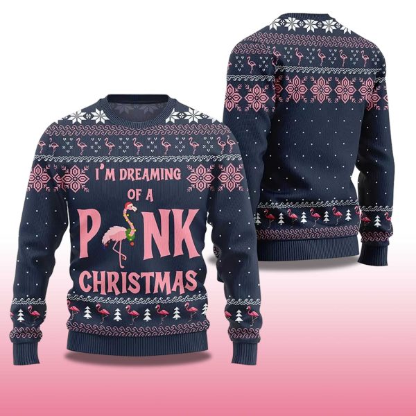 2025 Im Dreaming Of Pink Christmas Flamingo Ugly Christmas Sweater 2