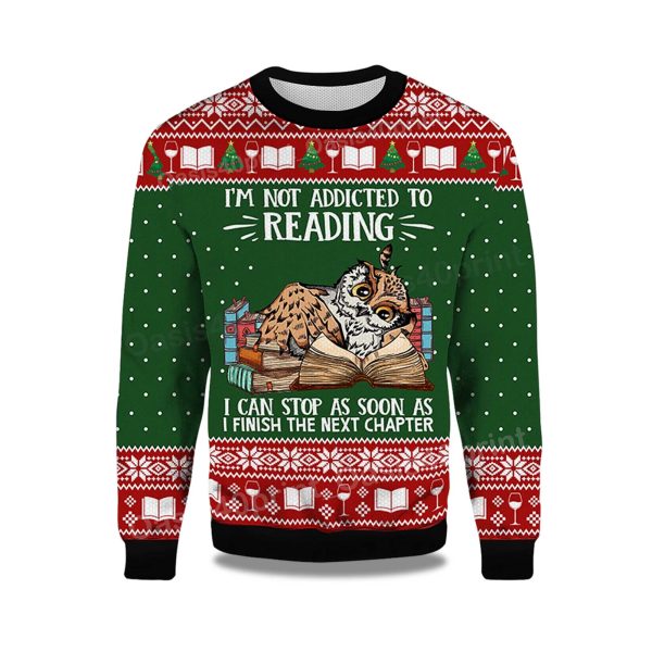 2025 Im Not Addicted To Reading Owl Ugly Christmas Sweater 1