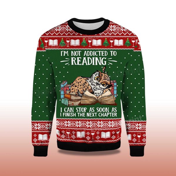 2025 Im Not Addicted To Reading Owl Ugly Christmas Sweater 2