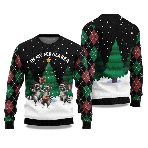 2025 In My FeralArea Raccoon Christmas Ugly Sweater 1