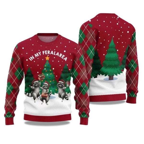 2025 In My FeralArea Raccoon Christmas Ugly Sweater 3