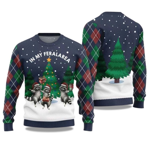 2025 In My FeralArea Raccoon Christmas Ugly Sweater 4