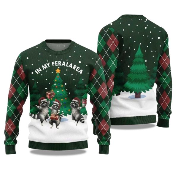 2025 In My FeralArea Raccoon Christmas Ugly Sweater 5