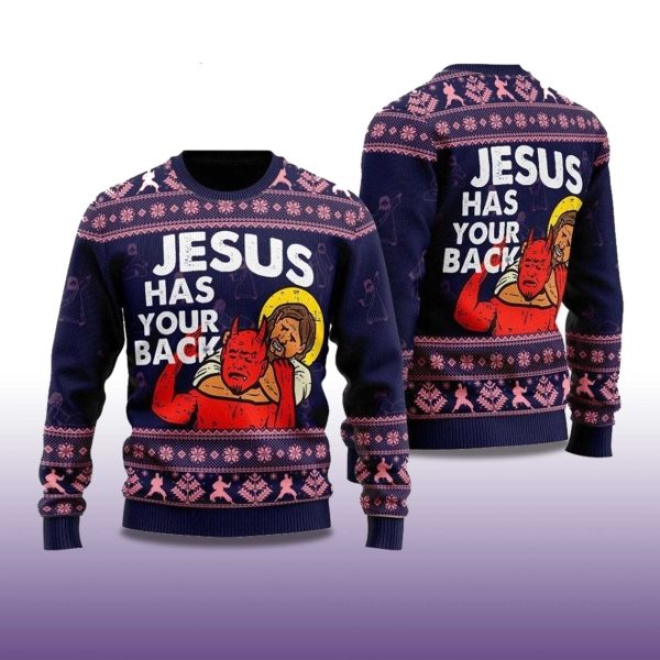 2025 Jesus Has Your Back Ugly Christmas Sweater 2