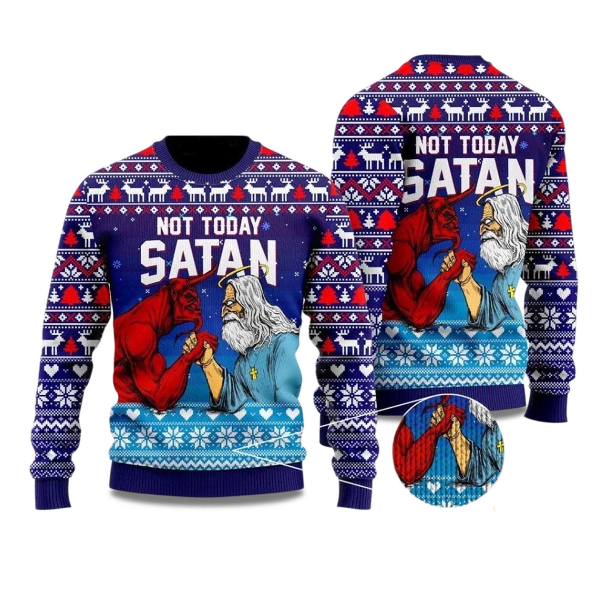 2025 Jesus Not Today Satan Ugly Christmas Sweater 