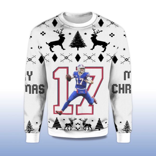 2025 Josh Allen No17 Bills Ugly Christmas Sweater 2