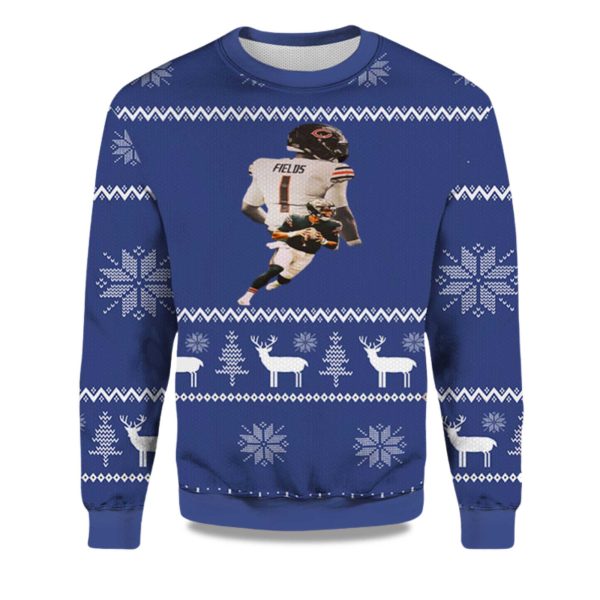 2025 Justin Fields Chicago Bear Down Ugly Christmas Sweater 1
