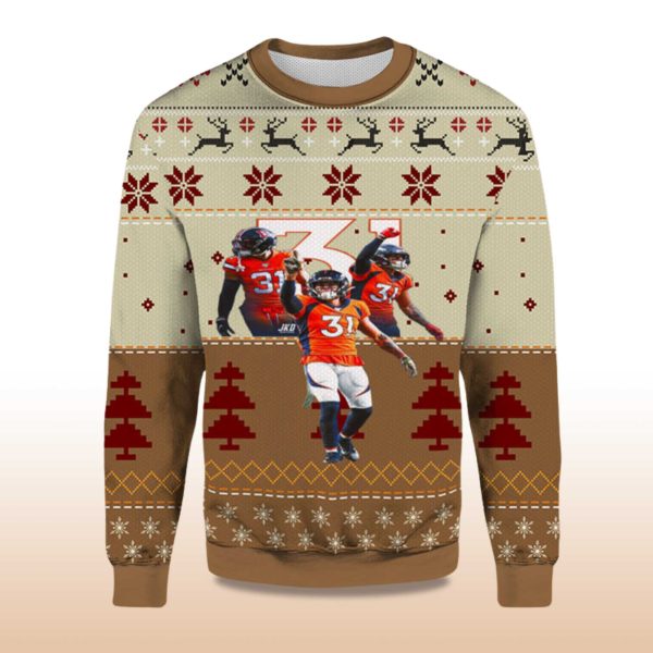 2025 Justin Simmons Denver Broncos Ugly Christmas Sweater 2