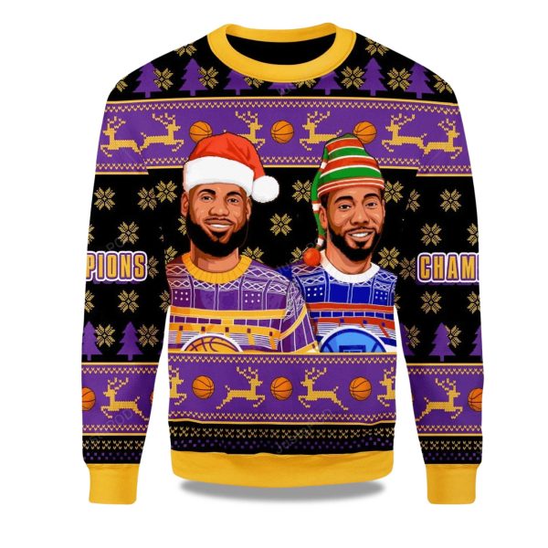 2025 Lebron James And Kawhi Leonard Basketball Christmas Ugly Sweater 1